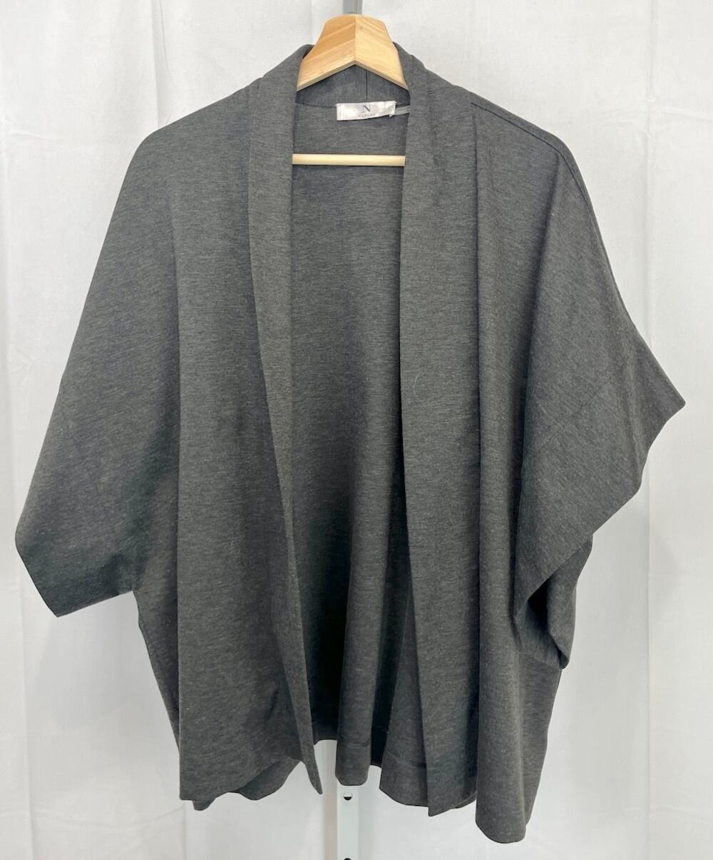 N NATORI Open Front Kimono Short Sleeve Oversize Cardigan Topper Gray Size M